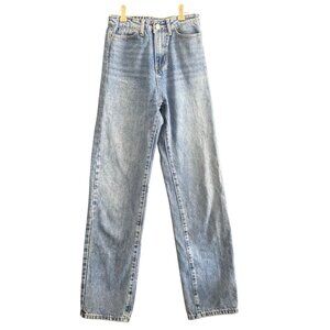 Stonewash Blue Denim Jeans High Waist Straight Leg 5 Pocket Tall Women NO TAG S